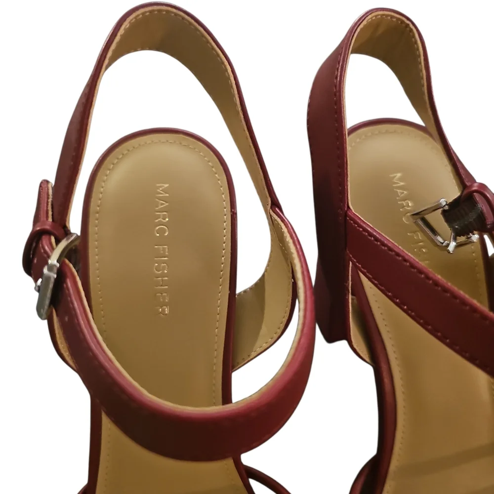 Marc Fisher Dessa Knot-Strap Platform Heeled Sandal - Burgundy Sz 11 New SH296